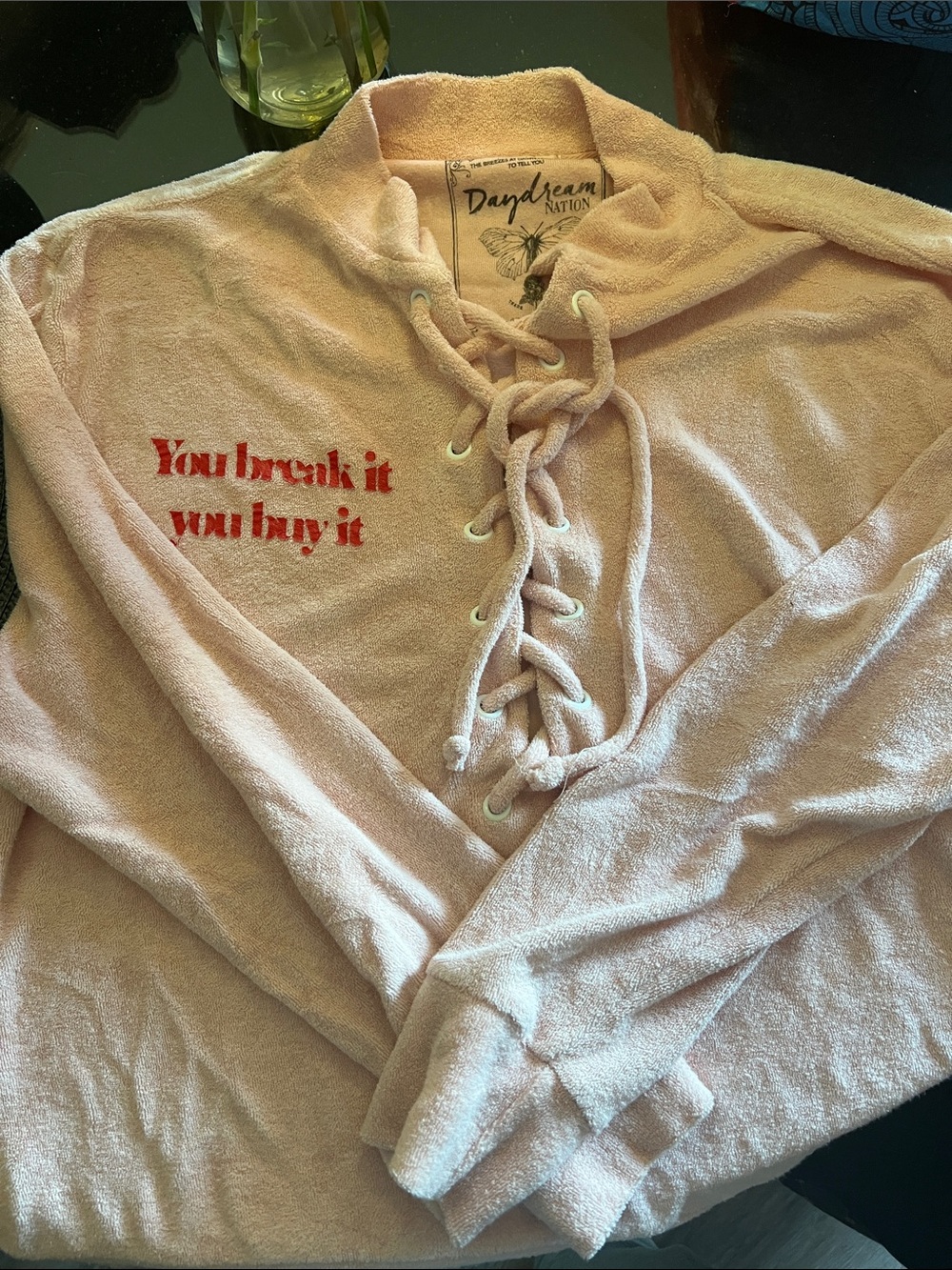 Daydream Nation Women's Lace-Up Pink Hoodie Sweatshirt